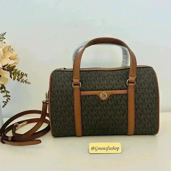MICHAEL KORS JST TRAVEL MEDIUM DUFFLE SATCHEL SHOULDER CROSSBODY BAG MK BROWN - Picture 1 of 12